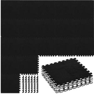 Timgle 36 Pcs Interlocking Carpet Tiles Plush Foam Floor Mats with Border Fluffy Play Mat Floor Tiles Soft Climbing Area Rugs for Kids Home Playroom Decor, 12 x 12 x 0.4 Inch(Black)