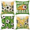 ZAEW Soccer Grass Trophy Flowers World Cup Pillow Covers Throw Pillow Cases Set of 4 Decorations for Home Sofa Cushion Cover Game Day Soccer Party Holiday Decor 18x18 Inch