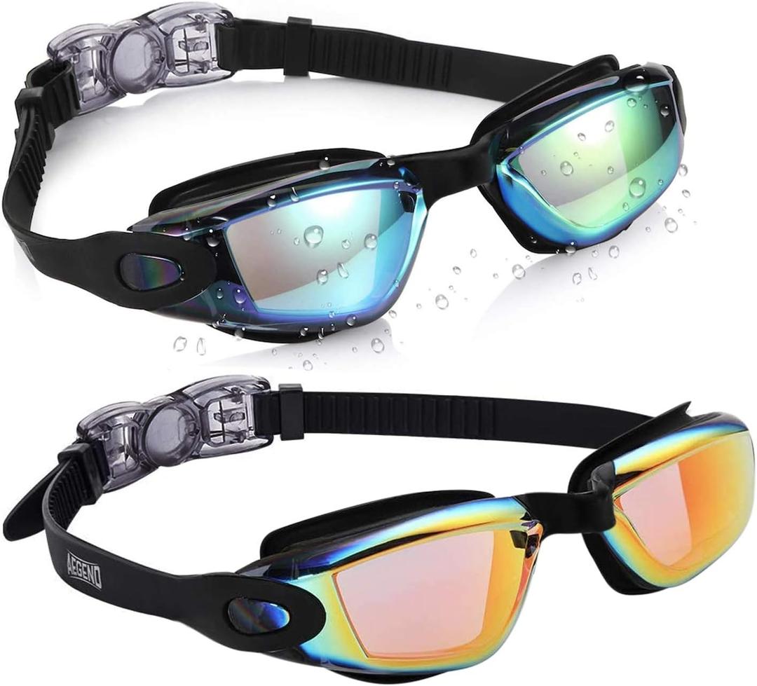 Aegend Kids Swim Goggles, Pack of 2 Swimming Goggles for Children Boys & Girls Age 3-14 (Aqua & Black Orange)