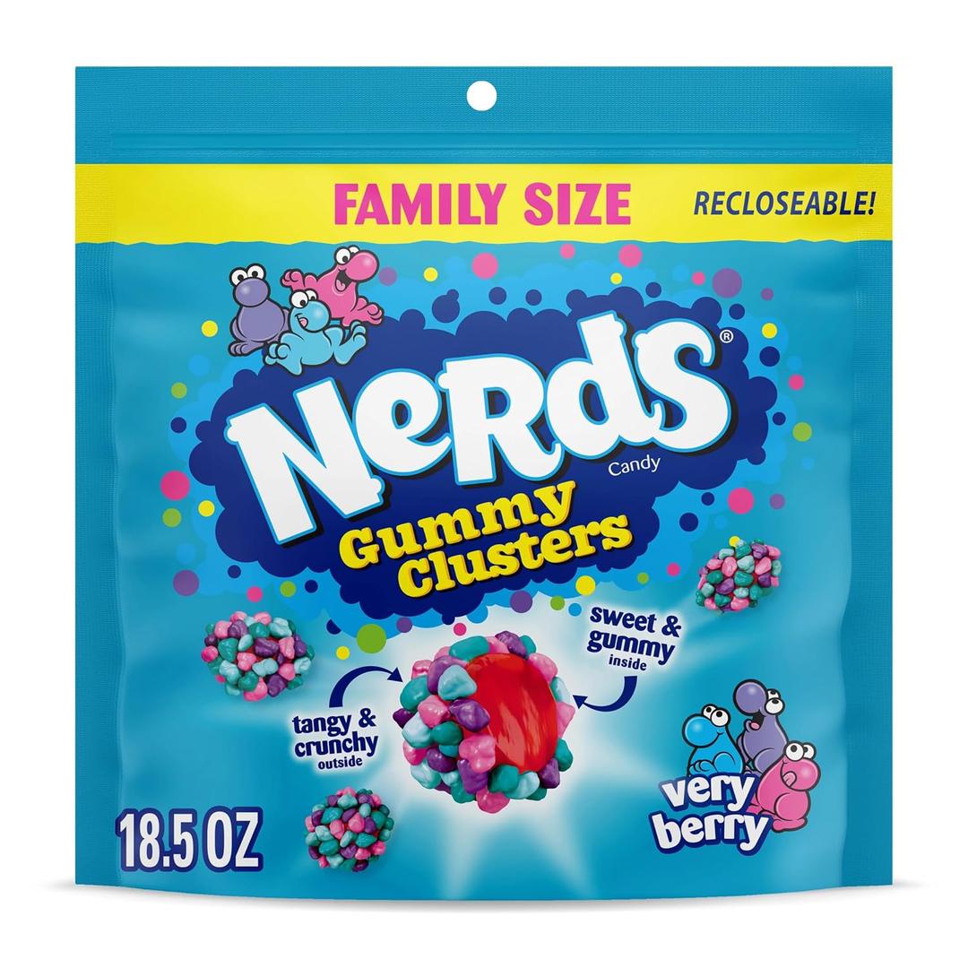 NERDS Gummy Clusters, Candy, Very Berry, Crunchy and Gummy, 18.5 oz (EXP 09/04/26)