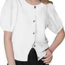 BeautyNee Girls Short Sleeve Cardigan Crew Neck Lightweight Summer Shirts Button Down Knit Shrug Sweater Tops 5-6 