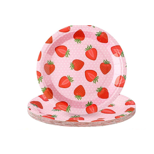 Zhehao 48 Pcs Strawberry Party Plates, 9 Inch Disposable Strawberry Paper Plates Shortcake Fruit Party Supplies for Summer Berry First Birthday Baby Shower Supplies