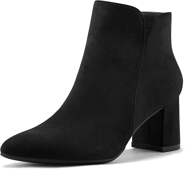 mysoft Women's Ankle Boots Chunky Block Low Heel Comfortable Pointed Toe Side V Cutout Dressy Office Booties with Zipper size ( 9 1/2 )