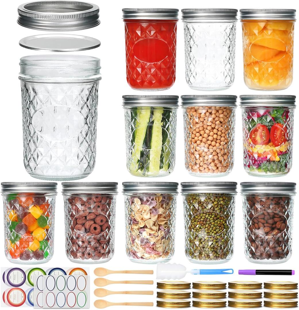 Wide Mouth Mason Jars 12Pack, Mason Jars 16 oz with Lids, Canning Jars with Metal Airtight Lids and Bands, Ideal for Jam, Jelly, Beans, Candy, Meal Prep, DIY Decors, Homemade Candles
