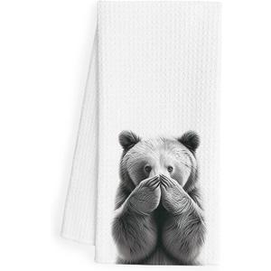 Funny Black Bear Bathroom Hand Towels, Bear Bathroom Decor, Bears Lover Gifts, Funny Wild Animal Decorative Hand Towels for Kids Bath Room Washroom, 16x24 Inch