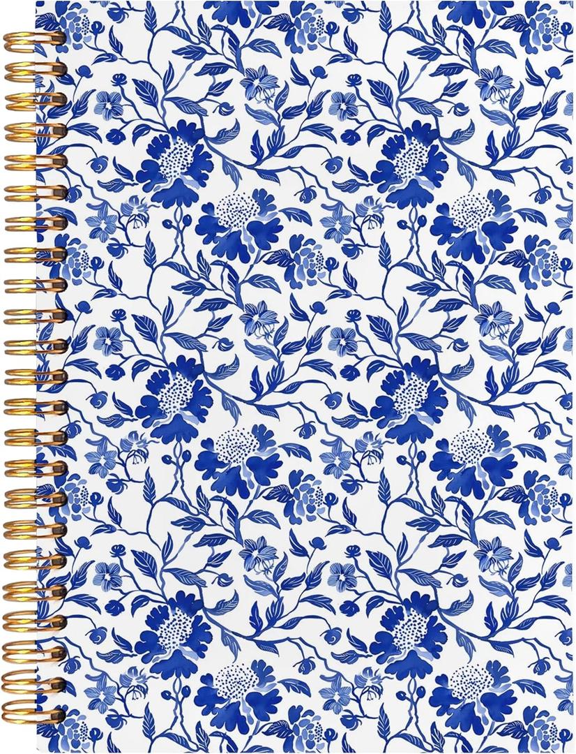 BearCake Chinoiserie Grandmillennial Notebook Journal, Blue Floral Aesthetic Notebook,Blue Aesthetic Office Supplies, Notebooks for Work, Hardcover Spiral Notebook 5.5x8.3