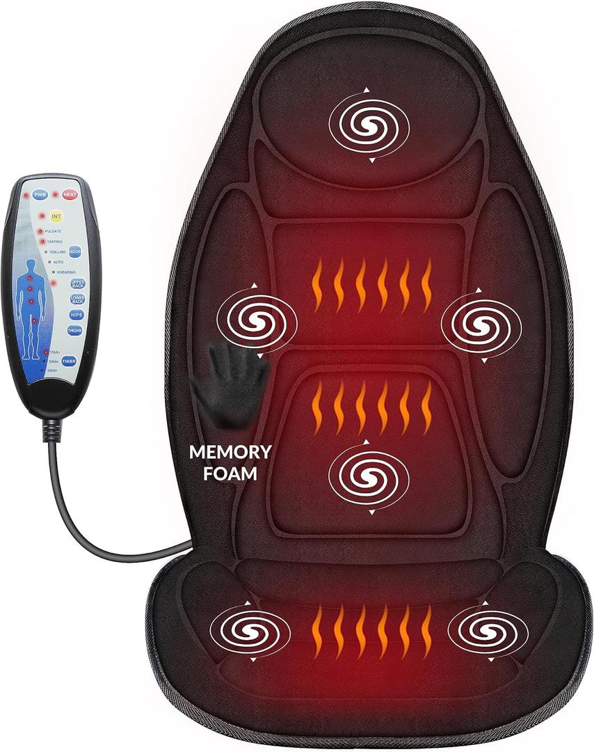 Snailax Back Massager with Heat, Memory Foam Chair Massage Pad, 5 Massage Modes & 2 Heat Settings, Seat Massager for Office Chair, Home Use