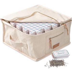 KnitIQ Pack of 9 Blocking Mats for Knitting and Crocheting - Extra Thick Blocking Boards for Crochet Projects - Block Mats for Knitting with Circular Gridlines, 150 T-Pins, and Storage Bag