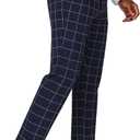 Men's Slim Fit Dress Pants Business Casual Stretch Slacks with Plaid Options (Blue)