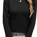 ANRABESS Womens Puff Long Sleeve Shirts Crewneck Fall Tops Basic Dressy Casual Blouses 2024 Trendy Outfits (Small, Black)