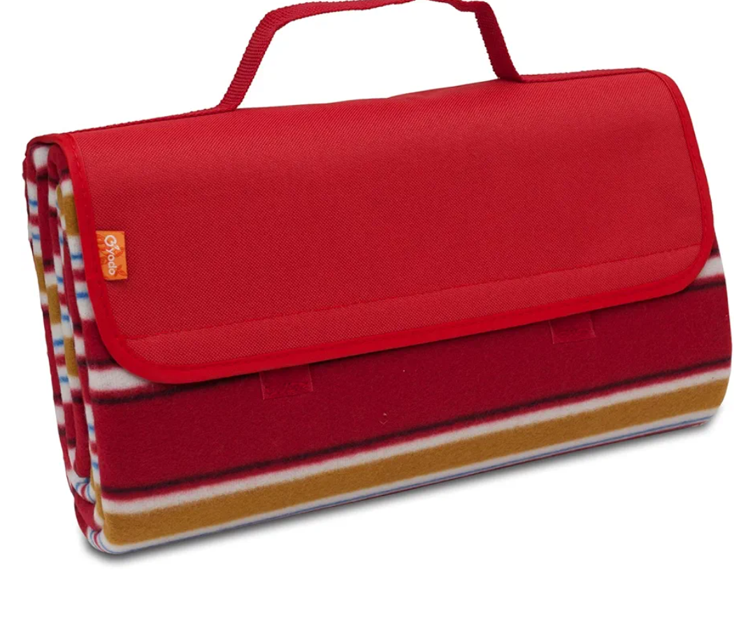 Fleece Picnic Blanket with Waterproof Backing Red Multicolor 60 x 53 Inches (Pack Of 4)