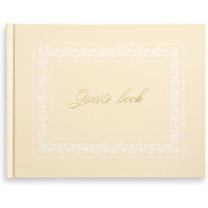 &And Per Se Beige Patterned Wedding Guest Book with Photo Spots Elegant Hardcover Sign-in Book for Classic Weddings, Baby Showers & Timeless Events Neutral Memory Keepsake Album