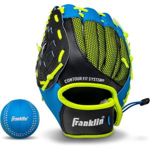 Franklin Sports Youth Teeball Glove - 9.0 Inch Neo-Grip Synthetic Leather Fielding Glove - Left & Right Handed Ready To Play with Ball (Blue)