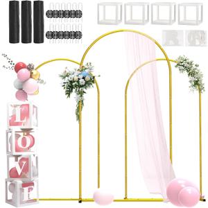 Metal Arch Backdrop Stand ,Set of 3 (7.2 ft/6.6 ft/6 ft) Square Wedding Arch Frame Gold Balloon Arch Stand for Wedding/ Birthday Party/ Baby Shower/ Graduation Ceremony Banquet Decoration