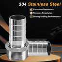 2PCS Stainless Steel 1-1/4" to 1-1/4" NPT Male Threaded Hose Barb Fittings, 1-1/4in to 1-1/4in NPT Hose Barb Connectors for Water Air Gas Pipes
