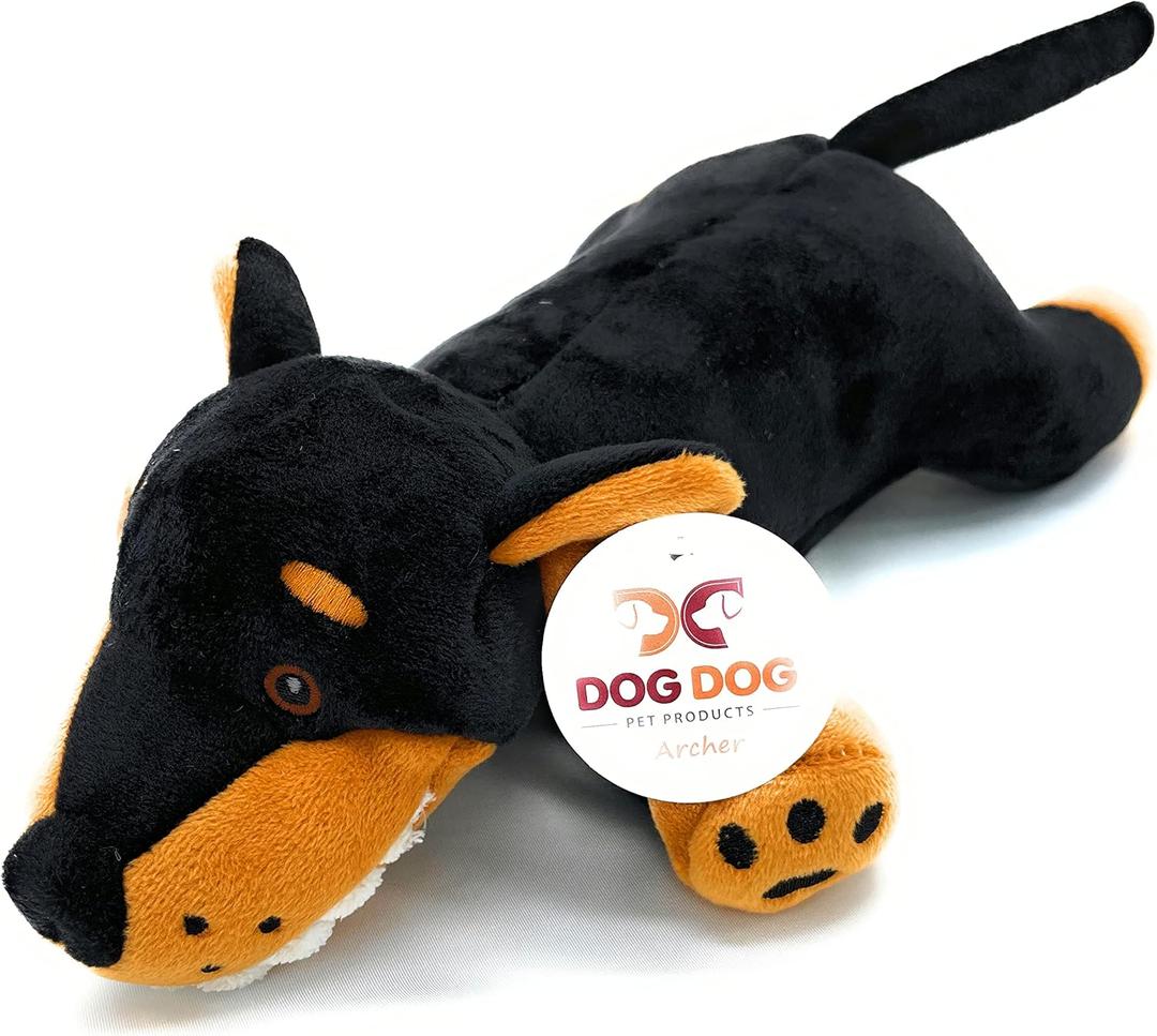 Dogdog Black and Tan Stuffed Animal Dog Toy for Doberman Dog Toy with Pointed Ears