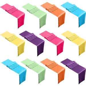 12 Pcs Neon Glow Bright Color Satin Silk Table Runners, Neon Glow Party Chair Sashes for Neon Birthday Banquet Wedding Mexico Fiesta Picnics Party Decoration, 12 x 108 Inch