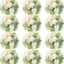 Tigeen Artificial Flowers Artificial Peonies Silk Flowers Faux Peony Fake Peony Silk Hydrangea Bouquet for Wedding Table Centerpiece Floral Vase Decor (White,Green,12 Bundles)
