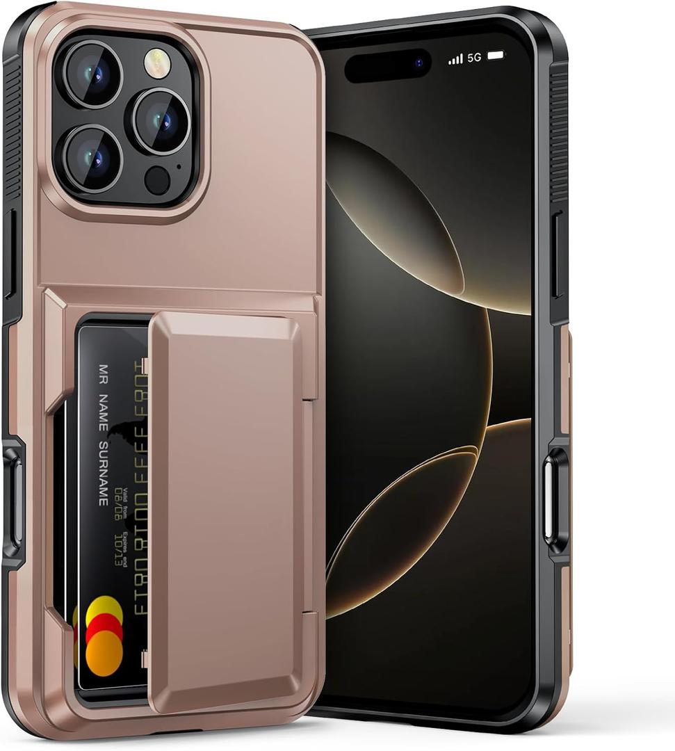 Vofolen for iPhone 16 Pro Max Case Wallet with Card Holder [Max 5 Cards] Dual Layer Heavy Duty Shockproof Drop Protection Hidden Flip ID Slot Phone Cover for Men Women, 6.9 Inch Desert Gold
