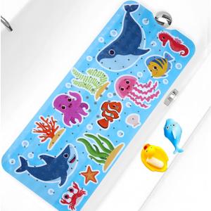 Baby Bath Mat for Tub Non Slip Kids Bathtub Mat Extra Long 40X16 Inch Toddler Bath Tub Shower Mat Anti Slip with Suction Cups & Drain Holes, Machine Washable (Whale Shark)