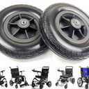 7 inch Wheelchair Wheels,7" Polyurethane Replacement Wheel Caster for Portable and Lightweight Electric Wheelchairs,5/16" (8 mm) Bearing,Shaft Height 57MM, Universal Replacement Parts(1Pr,Black)