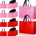 SATINIOR 50 Pcs Mother's Day Party Gifts Bags Pink and Red Large Non Woven Tote Bags Reusable Gift Bag with Handles for Goodie Shopping Holiday Birthday Party Favor