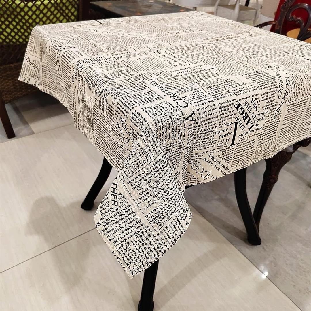 Newspaper Tablecloth Cotton Linen Square Newspaper Printed Table Cloth with 55X55 inch,Washable Morden Style Table Cover for Dinner, Party, Picnic, Home Decor