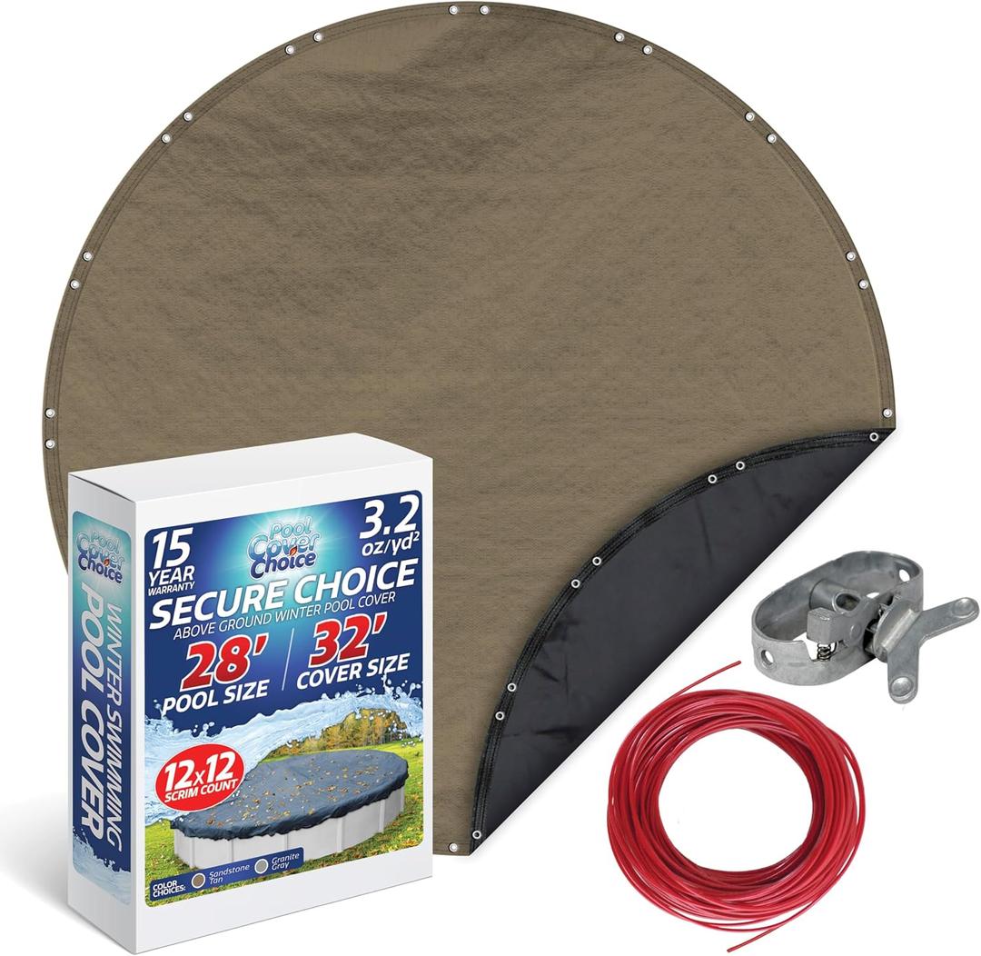 Winter Swimming Pool Cover for 28 ft Aboveground Round Pool Size, Secure Choice Series, Solid Material, Color - Sandstone Tan, Pool Cover Choice 5728-4CHOICE