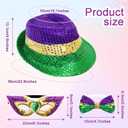 Fumwase 3Pcs Mardi Gras Costumes Accessories Set Sequin Mask Hat Bow Tie for Men Women Mardi Gras Outfit for Halloween Party (Green)
