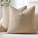 ANRODUO Pack of 1 Textured Boucle Throw Pillow Covers Soft Camel Euro Decorative Accent Solid Pillow Cases Cozy Modern Couch Cushion Case for Chair Sofa Bedroom Living Room Home Decor, 24 x 24 Inch