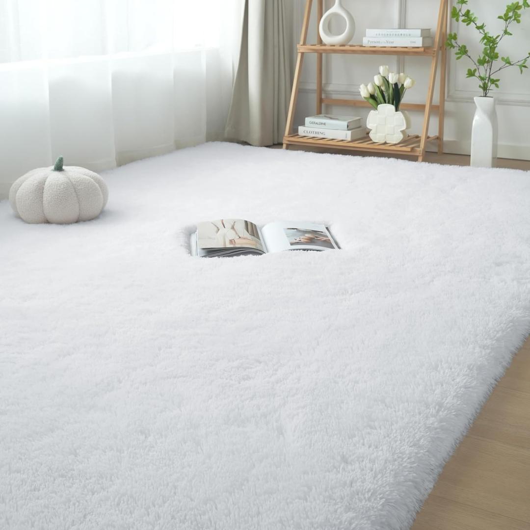 White Fluffy Area Rug Bedroom: Shag Rugs for Bedroom -White Area Rug 5x7 Plush Fuzzy Carpet for Living Room,Christmas Rug