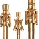3 Pack Christmas Nutcracker Figures with Velvet Bow 12'' 10'' 8'' Gold Wooden Nutcracker Soldiers Traditional Christmas Decorations Classic Holiday Ornament for Mantel, Tabletop & Xmas Home Decor