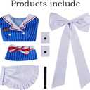 Women Cosplay Costume Blue Maid Dress Uniform Outfit Full Set, 1XL