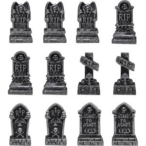 12PCS Mini Tombstones for Halloween Decoration, Resin Miniature Gravestones for Terrarium, Mini Headstones, Small Graveyard Set, Gothic Cemetery Figurines for Haunted House, Tabletop Displays (Black)