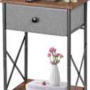 VECELO Nightstand with Drawer, End Table with Storage, Adjustable Metal Feet, Wood Tabletop, 5.5" Drawer & Open Shelf, Easy to Clean, Small Table for Printer, Livingroom or Bedroom, Dark Grey (set of 1)