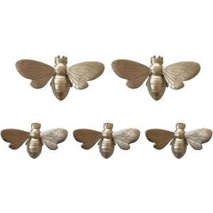 Waowumar Bee Wall Decor Rustic Gold Wall Hangings Resin Bee Wall Art 5 Pieces