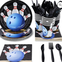 Juvale Kids Bowling Birthday Party Supplies Set - Plates, Knives, Spoons, Forks, Napkins, and Cups, Serves 24