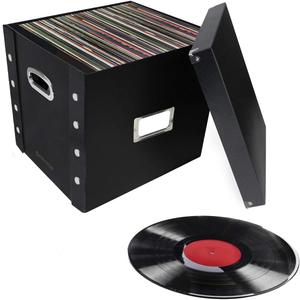 Vinyl Record Storage Box - 12" - 1 Pack- Crate Holds up to 75 Vinyl Albums - Black