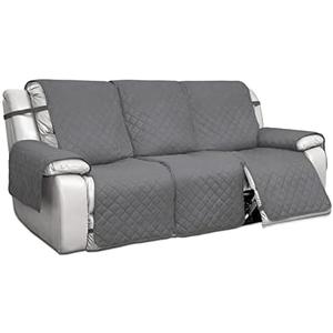 PureFit Water Resistant Reversible Sofa Covers for Reclining Sofa - Non Slip Split Recliner Couch Cover for 3 Cushion Couch, Washable Furniture Protector for Kid, Dog (3 Seat, Gray/Light Gray)