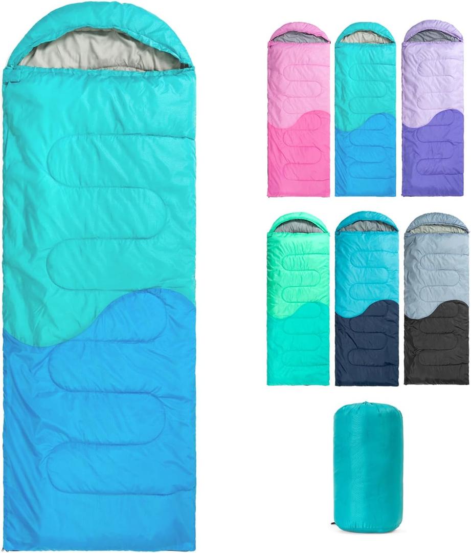 Sleeping Bag - 3 Seasons for Adults Kids Boys Girls Camping Hiking - Warm Cold Weather Lightweight Portable with Compression Bag for Backpacking in Spring, Summer, Fall and Winter (Single, 3 lbs-Lake Blue)