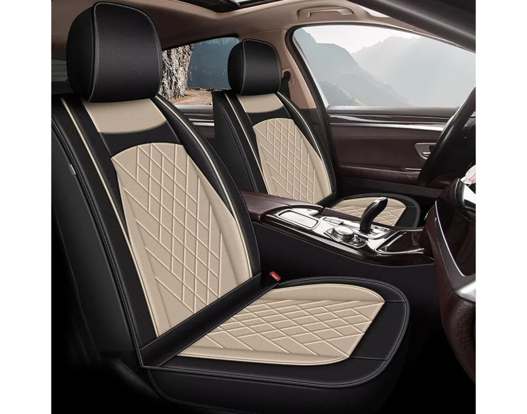 Seat Covers for Jeep Cherokee 2014-2023 2024: Full Set Waterproof Leather Car Seat Cover Compatible with Airbag (2 Row 5 Seats, Black & Beige)