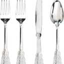 WDF 200 Pieces Silver Plastic Silverware Disposable - 50Guests Silverware Plastic Cutlery - Disposable Utensils Includes 100 Forks, 50 Spoons, 50 Knives Perfect for Christmas Wedding or Party