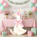 One Silly Goose Birthday Decorations Life Size Cardboard Cutout 35 x 24 Inch, Silly Goose Backdrop Stand Up for 1st Birthday Party, Baby Shower & Duck Farm Animal Birthday Photo Prop (Peach Pink)