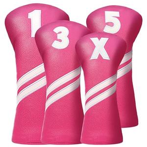 Golf Club Head Covers for Fairway Woods Driver Hybrids, 4pcs Premium PU Leather Women Golf Headcovers Set with No.Tags1 3 5 X.(Rose Red)