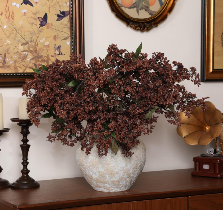 Zeyune 3 Pcs Artificial Brown Berry Stem 35 Inch Spring Faux Flowers Picks Branches Fake Realistic Sedum Stem Spray for Wedding Holiday Seasonal Farmhouse Mantel Harvest DIY Home Decorations