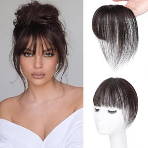 NAYOO Bangs Hair Clip Real Human Hair Toppers 3603D Cover Clip in Bangs Hair pieces for Women French Bangs for Daily Wear, Brown 