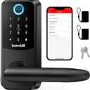 Hornbill Smart Lock Keyless Entry with Handle - Fingerprint Door Locks for Front Door - Keypad Electronic Digital Biometric Bluetooth Passcodes, Works with Alexa, App Control Touch Screen,Auto Lock