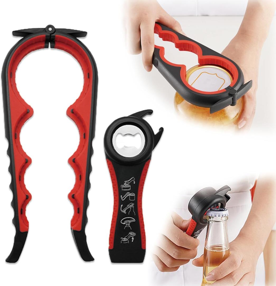2Pcs Anti-skid Jar Opener Set Can Opener Easily Open Stubborn Caps,Lids, Bottles Kitchen Tools for Small Hands or Seniors Multi Function Rubber Lid Remover Kitchen Grippers (black red)