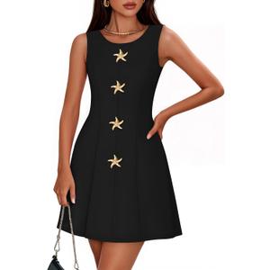 ZESICA Women's Sleeveless Cocktail Short Dress 2026 Summer Elegant Crewneck Formal Business Club Party Mini Dresses