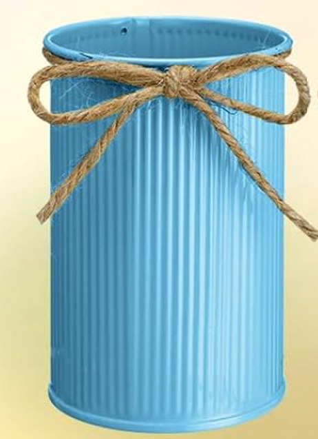 Rustic Vase for Table Centerpieces 4.33 Inch Small Petite Flower Vase with Twine Bow Vintage Farmhouse Decor for Wedding Reception Dining, Home Galvanized Metal Buckets(Haze Blue,12 Pcs)